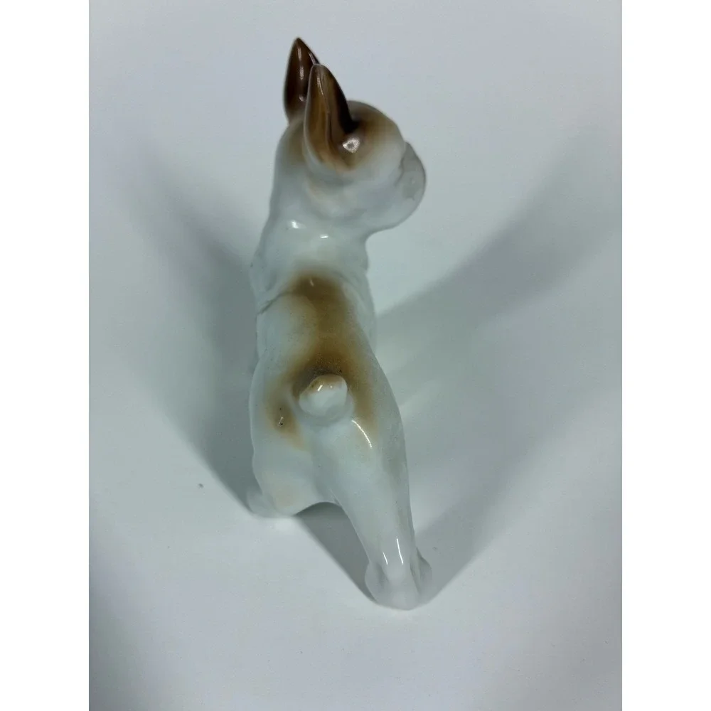 Vintage Japanese Porcelain French Bulldog Figurine White Brown Hand Painted